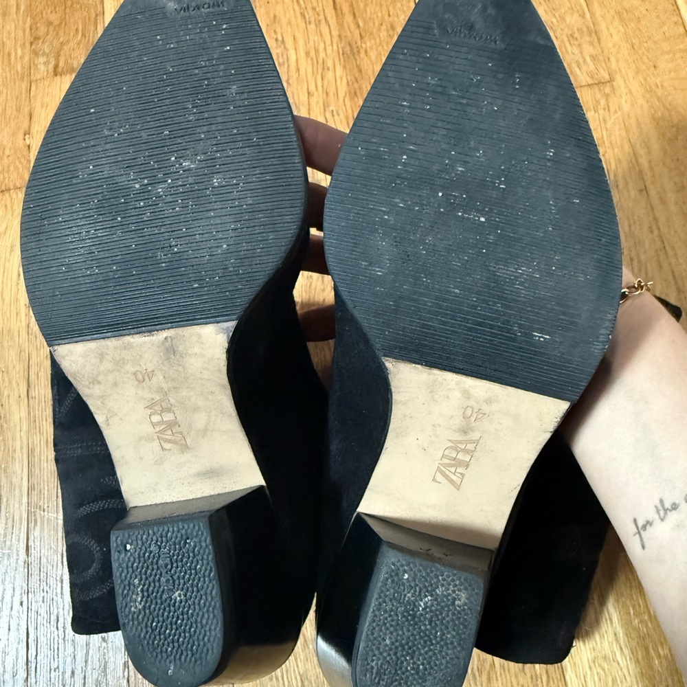 Vintage ZARA Black Suede Western Cowboy Boots 40 size - Picture 3 of 4